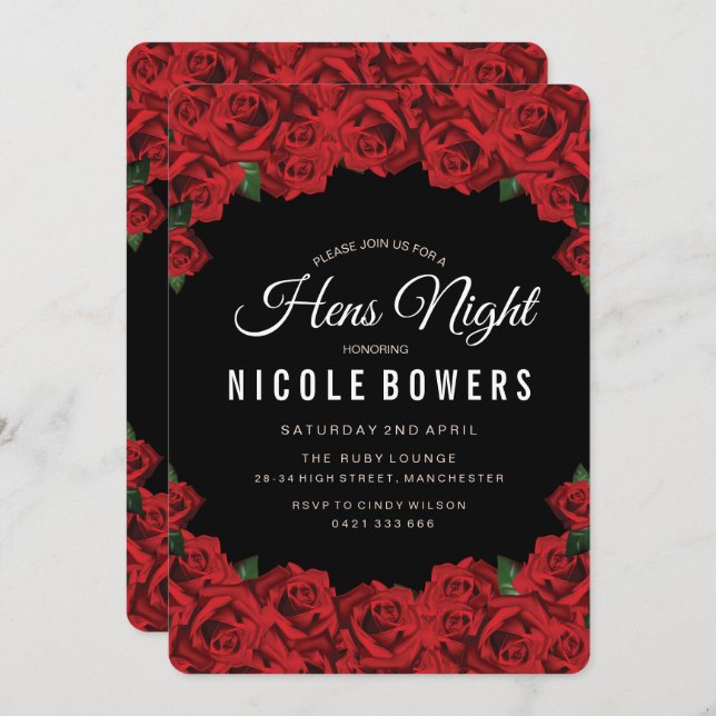 Red Roses Hens Night Party Invitation (Front/Back)