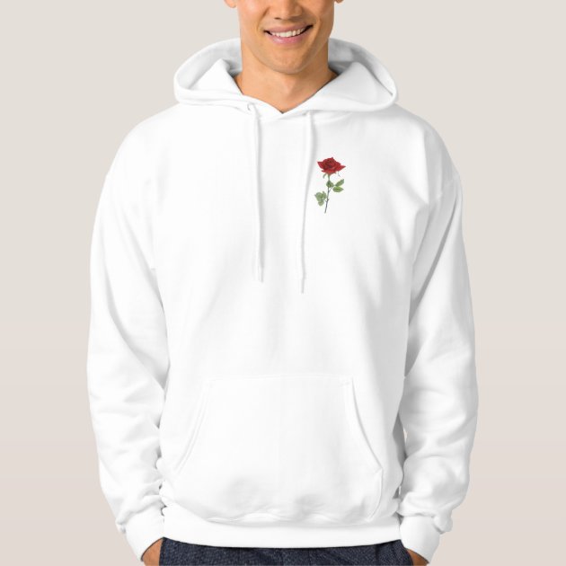 White hoodie hot sale with red roses