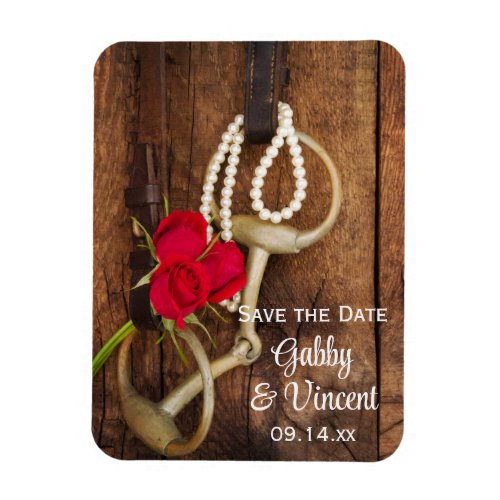 Red Roses Horse Bit Country Wedding Save the Date Magnet