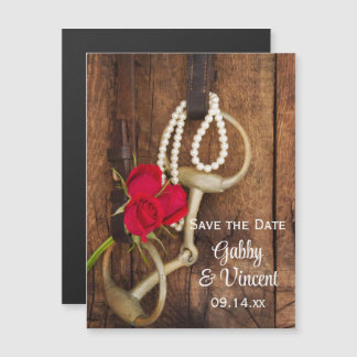 Red Roses Horse Bit Country Wedding Save the Date Magnetic Invitation