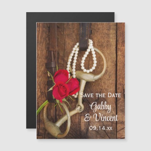 Red Roses Horse Bit Country Wedding Save the Date Magnetic Invitation