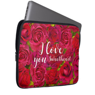 Red Roses I  Love you Name Laptop Sleeve