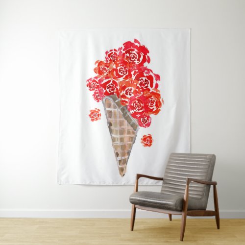 Red Roses Ice Cream Cone Waffle Tapestry