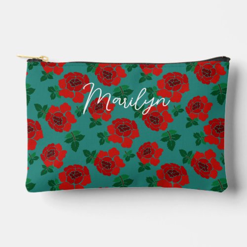 Red Roses Illustrated Pattern Personal Accessory Pouch