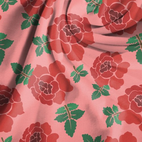 Red Roses Illustrated Seamless Pattern Fabric