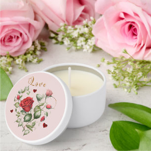 Red roses in a Heart Mini Candle Favors