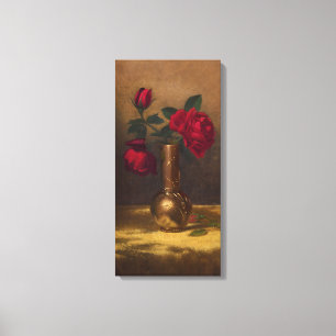 Red Roses in a Japanese Vase on Gold Velvet Cloth Canvas Print