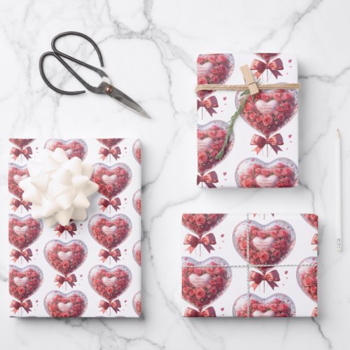 Red roses in heart_shaped balloon Valentine Wrapping Paper Sheets