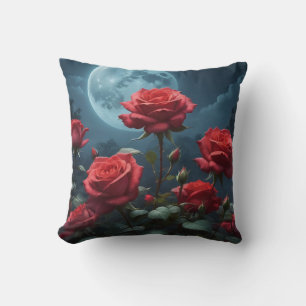 Red Roses in the Moonlight Throw Pillow