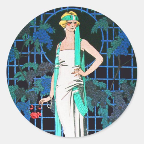 RED ROSES IN THE NIGHTART DECO BEAUTY FASHION CLASSIC ROUND STICKER