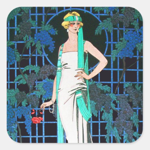 RED ROSES IN THE NIGHTART DECO BEAUTY FASHION SQUARE STICKER