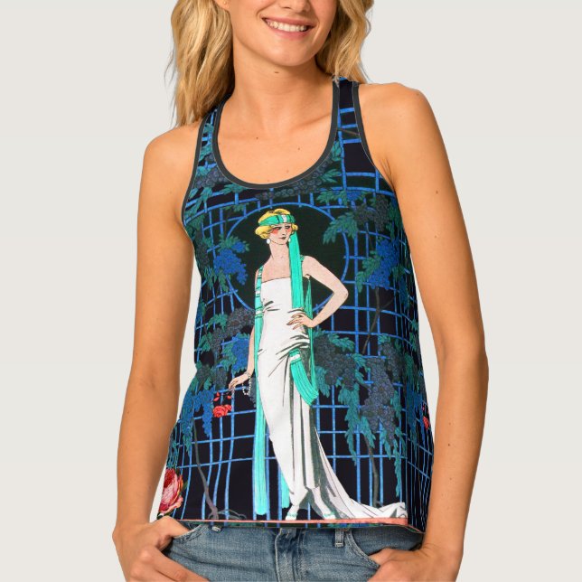 RED ROSES IN THE NIGHT, ART DECO BEAUTY FASHION TANK TOP (Front)