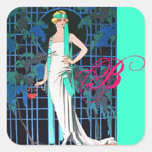 RED ROSES IN THE NIGHTBEAUTY FASHION MONOGRAM SQUARE STICKER