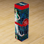 RED ROSES IN THE NIGHT,BEAUTY FASHION MONOGRAM WINE BOX<br><div class="desc">Elegant design with red wax seal and ribbon .Vibrant , classy French Art Deco high fashion illustration with a beautiful lady with a red rose in hand and blue floral in black white , red , aqua blue , teal colors .Cool , modern and artistic design.is perfect for hair dresser,...</div>