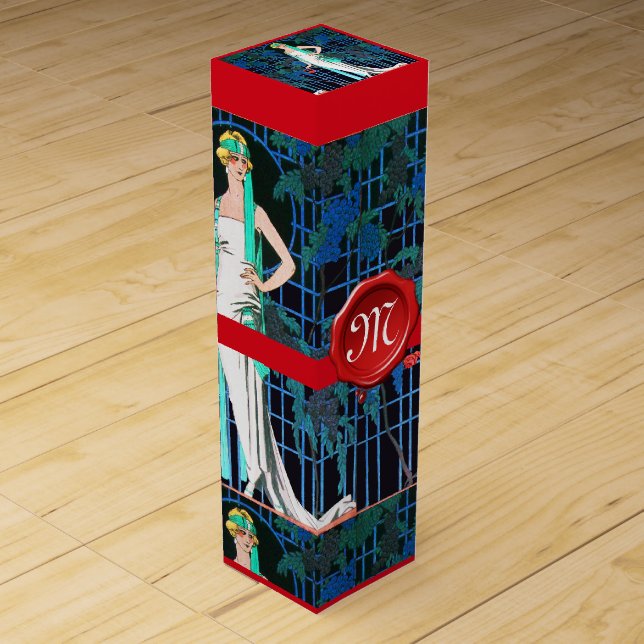 RED ROSES IN THE NIGHT,BEAUTY FASHION MONOGRAM WINE BOX (Front)