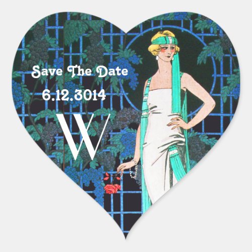 RED ROSES IN THE NIGHT Save Date Heart Monogram Heart Sticker