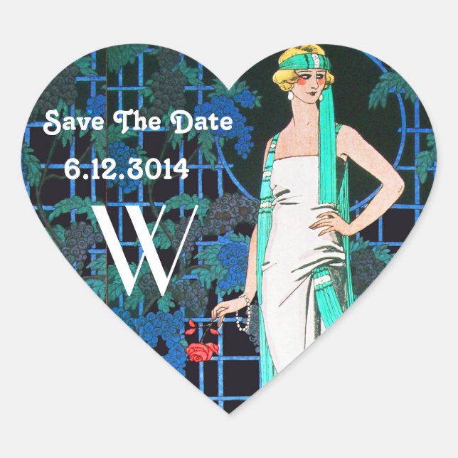 RED ROSES IN THE NIGHT Save Date Heart Monogram Heart Sticker (Front)