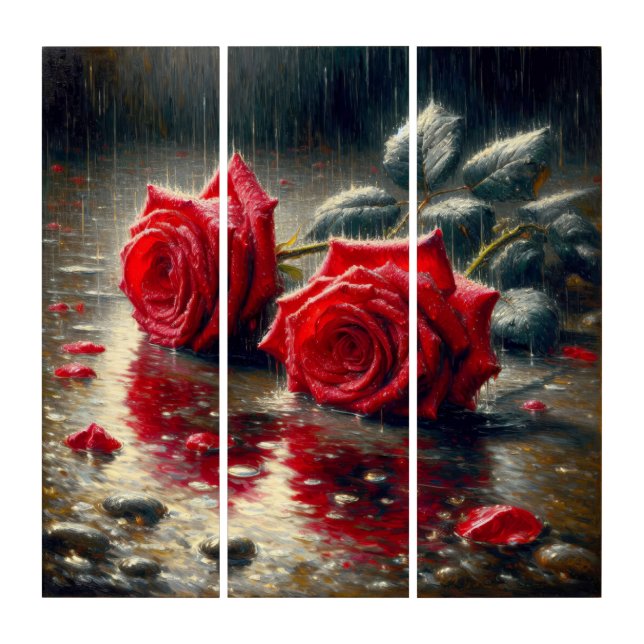 Red Roses In The Rain Triptych (Front)