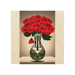 Red Roses In Vase Art Deco Abstract Art