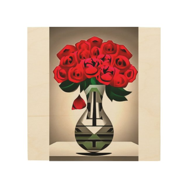 Red Roses In Vase Art Deco Abstract Art (Front)