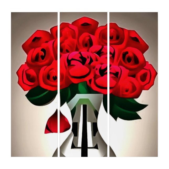 Red Roses In Vase Art Deco Abstract Art (Front)