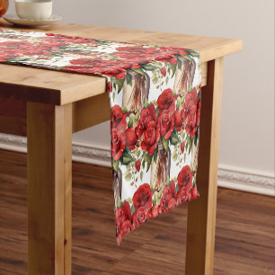Red Roses in Vases Table Runner