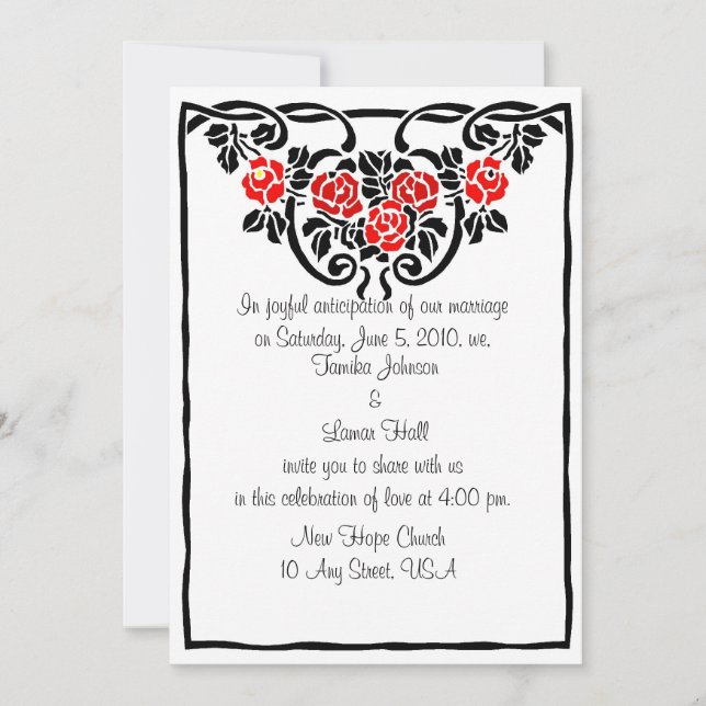 Red Roses Intertwined Wedding Invitations (Front)