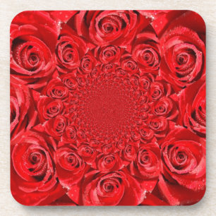 Red Roses Kaleidoscope: Happy Valentine's Day Art Beverage Coaster