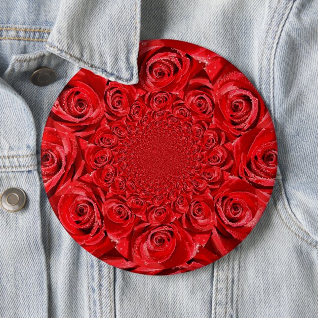 Red Roses Kaleidoscope: Happy Valentine's Day Art  Button (In Situ)