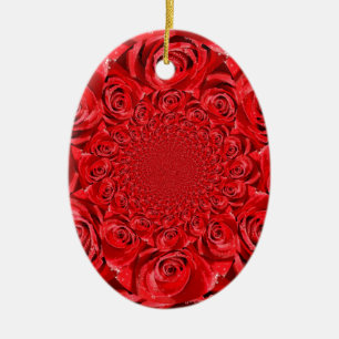 Red Roses Kaleidoscope: Happy Valentine's Day Art  Ceramic Ornament