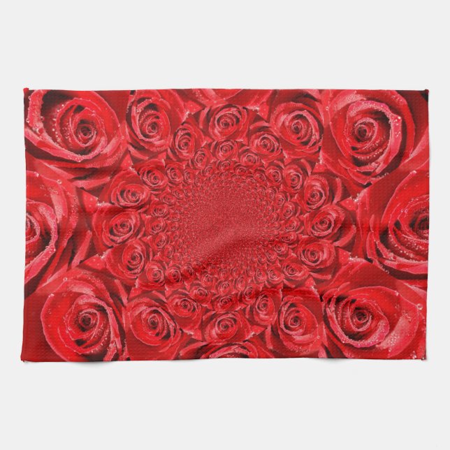 Red Roses Kaleidoscope: Happy Valentine's Day Art  Kitchen Towel (Horizontal)