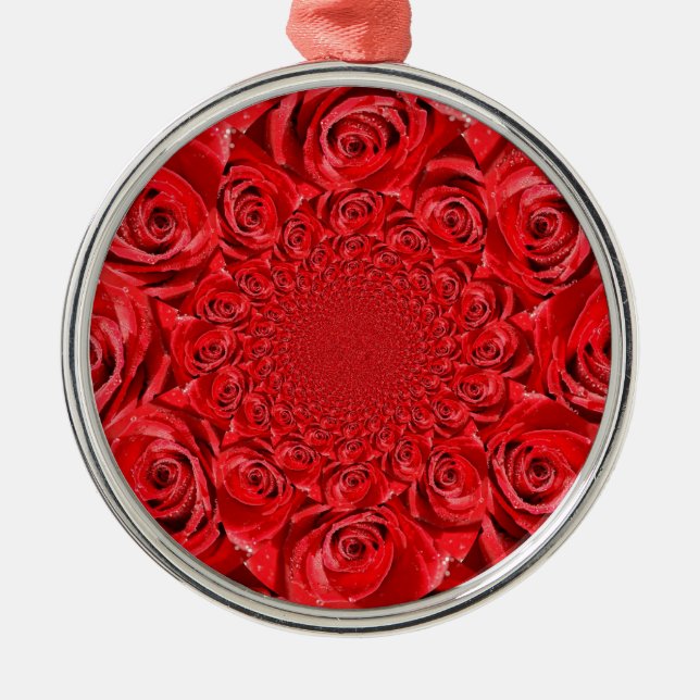 Red Roses Kaleidoscope: Happy Valentine's Day Art  Metal Ornament (Front)