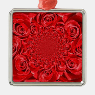 Red Roses Kaleidoscope: Happy Valentine's Day Art  Metal Ornament
