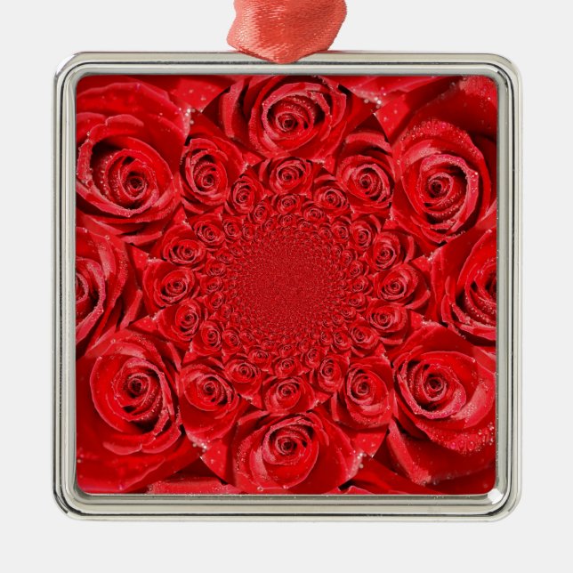 Red Roses Kaleidoscope: Happy Valentine's Day Art  Metal Ornament (Front)