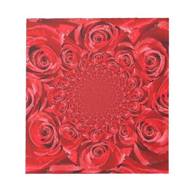 Red Roses Kaleidoscope: Happy Valentine's Day Art  Notepad (Front)