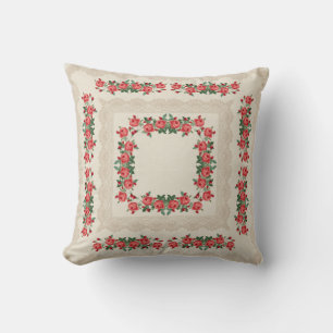 Red roses & lace flowering pillow