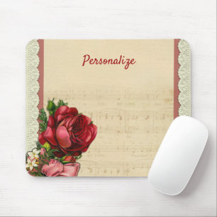 Red Roses, Lace & Sheet Music Personalize Mouse Pad