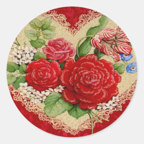 Red Roses  Lace Vintage Valentine Stickers