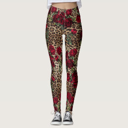 Red Roses Leopard print Leggings