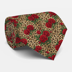 Red Roses Leopard print Pattern Neck Tie