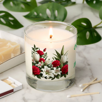 Red roses, lilies custom name scented candle