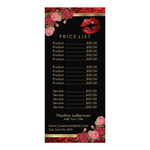 Red Roses Lip Glitter_ Black Price List Rack Card