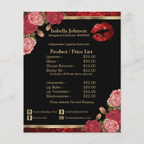 Red Roses Lip Glitter _ Black Product  Price List Flyer