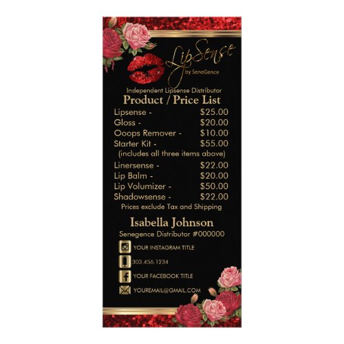 Red Roses Lip Glitter _ Black Product  Price List Rack Card