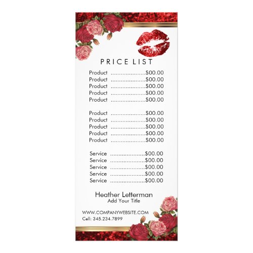 Red Roses Lip Glitter Price List Rack Card