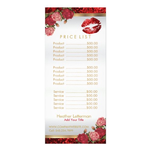 Red Roses Lip Glitter Price List Rack Card