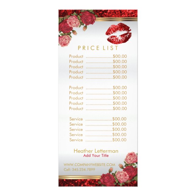 *Red Roses Lip Glitter Price List Rack Card (Front)