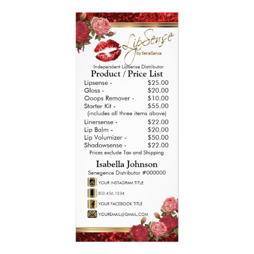 Red Roses Lip Glitter Product  Price List Rack Card