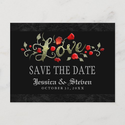 Red Roses LOVE Halloween Wedding Save the Date Announcement Postcard
