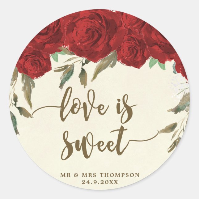 red roses love is sweet favor sticker (Front)